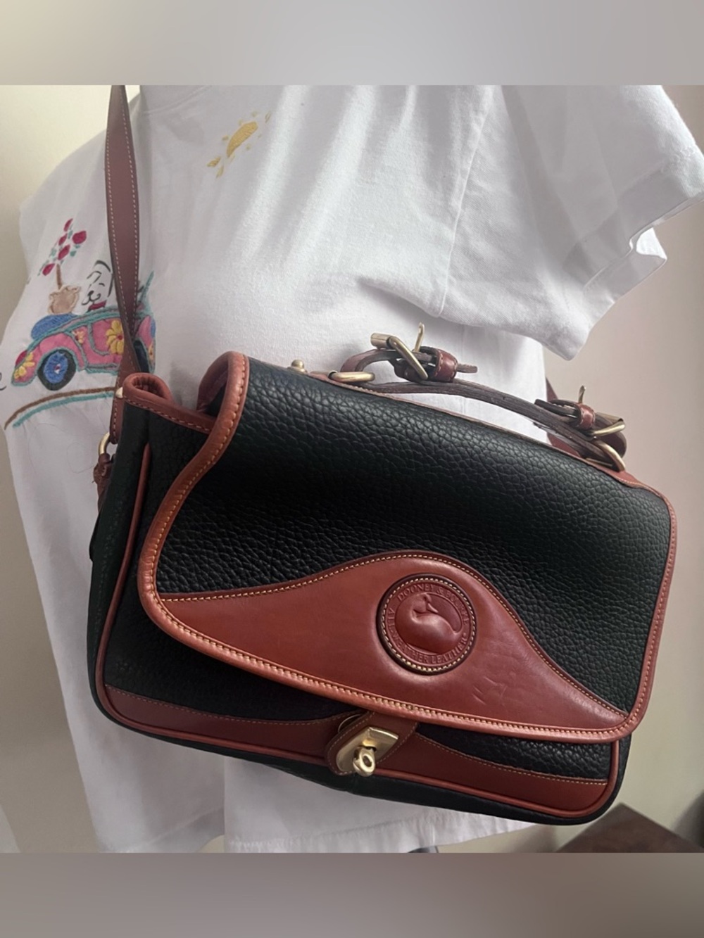 Dooney & Bourke Black and Brown Leather Shoulder Bag
